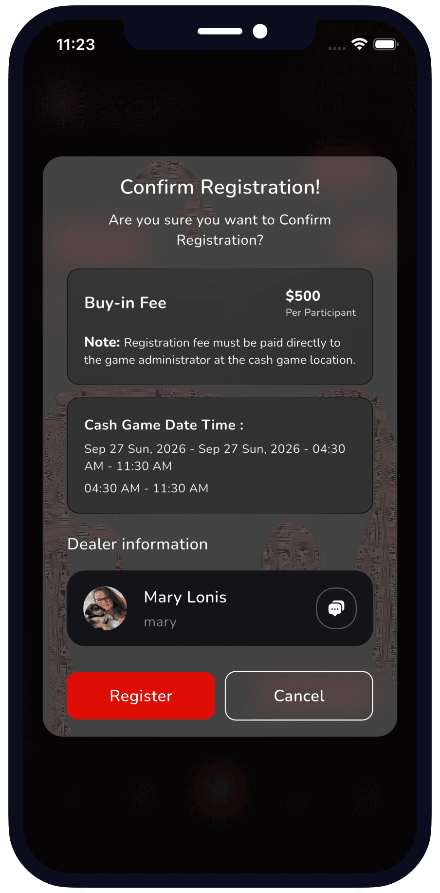 Hassle-Free Registration screen showing quick confirm process
